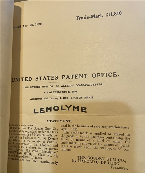 Goudey Trademark and File Paperwork for Lemolyme Product