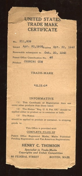 Goudey Patent and Original Artwork For Slik-O Product