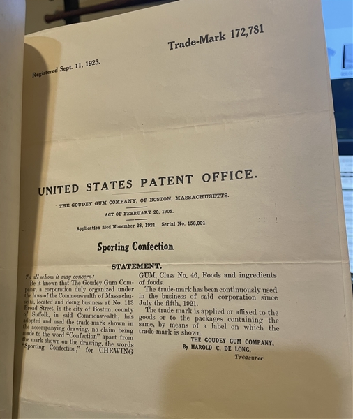 1921 Trade-Mark Registration for Sporting Confections For Goudey Company