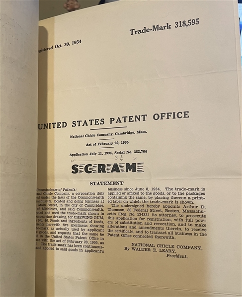 Goudey Trade-Mark and Renewal for Scram Product With File Paperwork