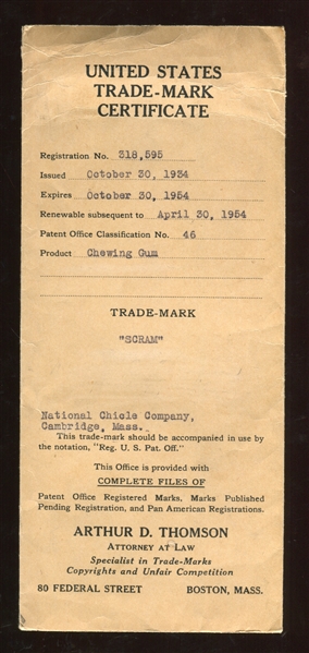 Goudey Trade-Mark and Renewal for Scram Product With File Paperwork