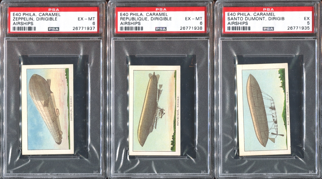 E40 Philadelphia Caramel Airships Complete PSA-Graded Set of (15) Cards - #2 All-Time Equivalent