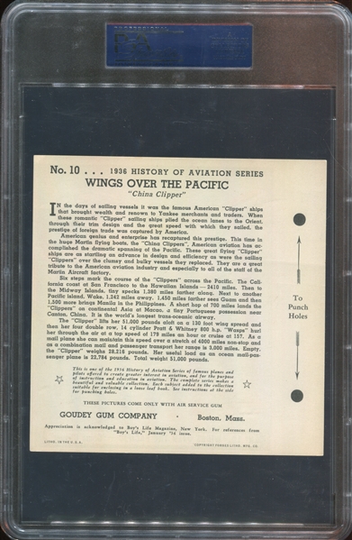 R65 Goudey History of Aviation Complete Set of (10) With Almost All PSA-Graded