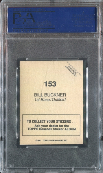 1981 Topps Stickers #153 Bill Buckner PSA10 Gem Mint