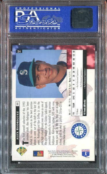 1994 Upper Deck #24 Alex Rodriguez PSA9 Mint