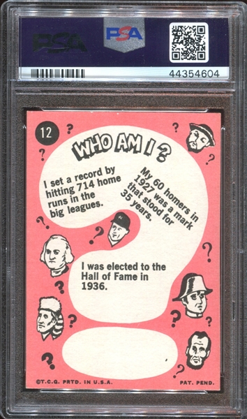 1967 Topps Who Am I? #12 Babe Ruth PSA5 EX