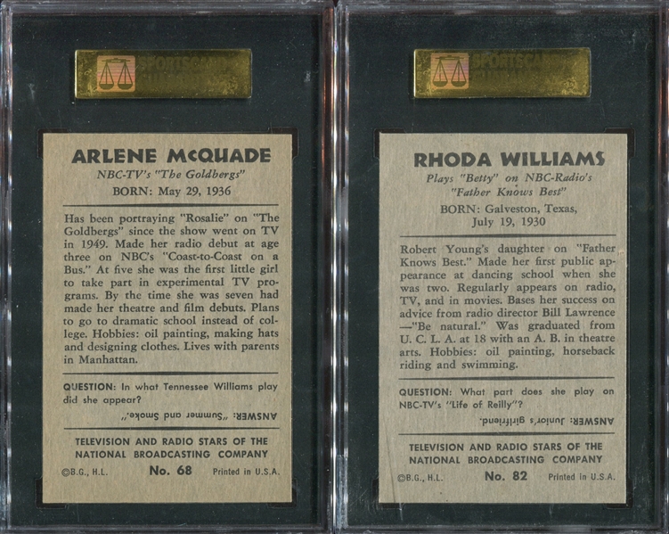 1953 Bowman Television & Radio Stars Lot of (2) SGC92 NN/MT+ Graded Cards