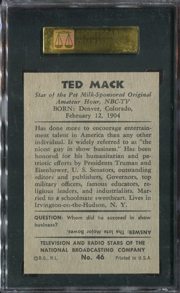 1953 Bowman Television & Radio Stars #46 Ted Mack SGC96 Mint 9