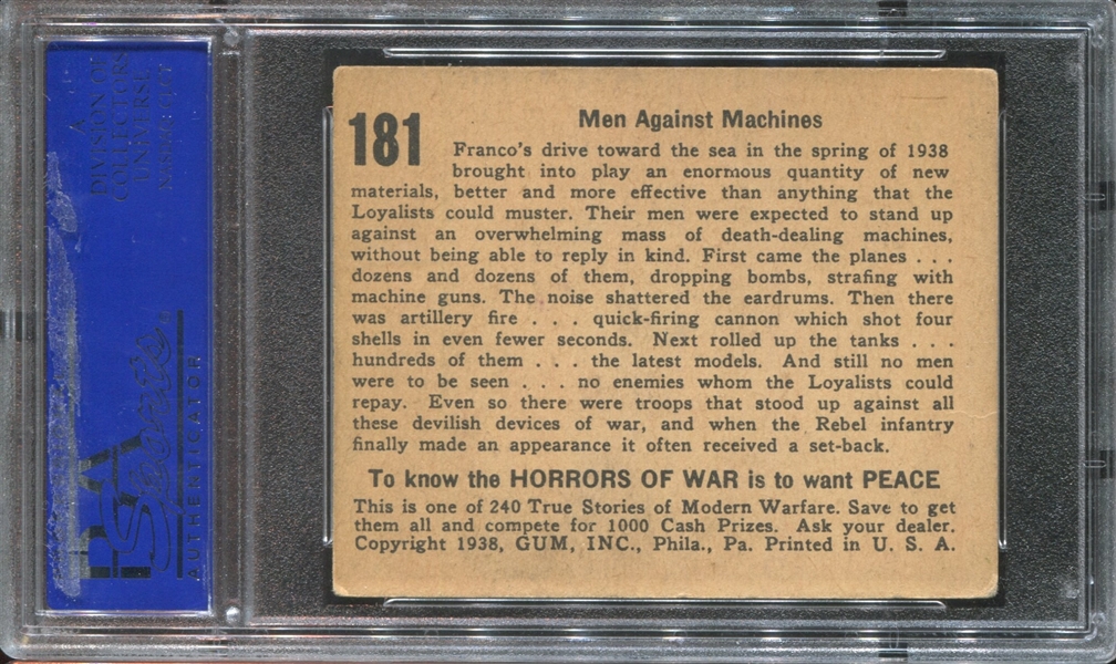 R69 Gum Inc Horrors of War #181 Men Against Machines PSA4 VG-EX