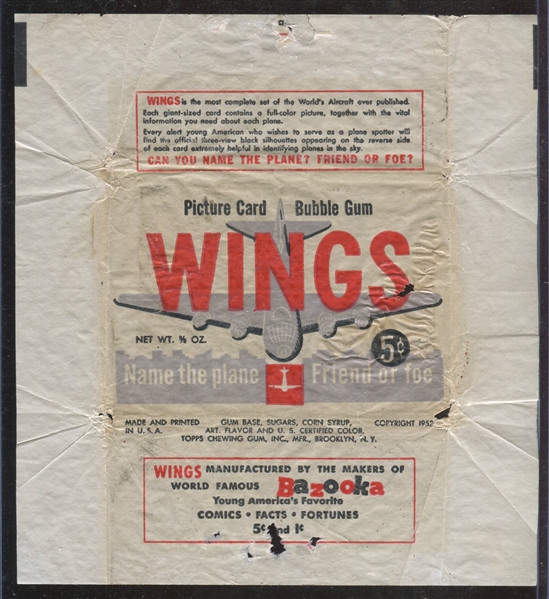 1952 Topps Wings Five Cent Wrapper