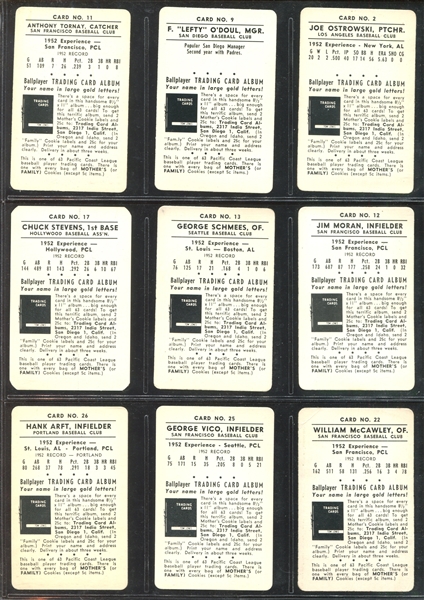 1953 Mother's Cookies PCL Lot of (17) Cards