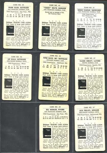 1953 Mother's Cookies PCL Lot of (17) Cards