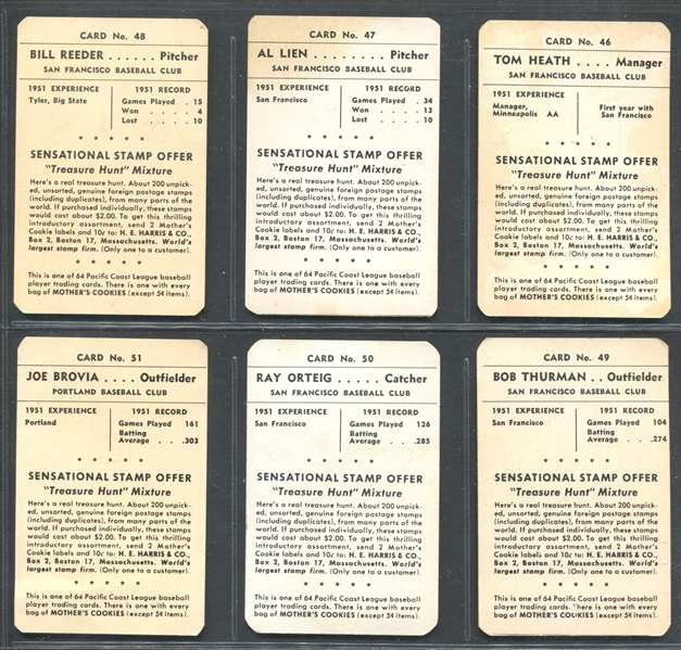 1952 Mother's Cookies PCL Lot of (15) Cards with Lefty O'Doul