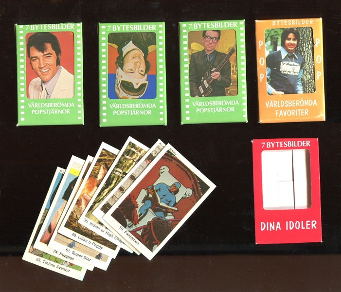 Fantastic 1970's Swedish Unopened Bytesbilder Pack Lot of (4) And One Opened with Elvis, Abba and Kiss