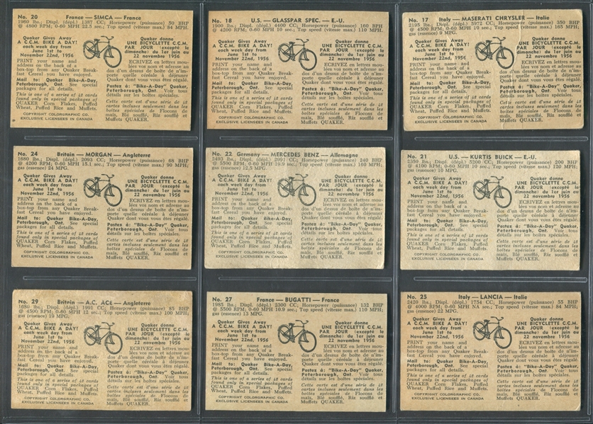 FC31 Quaker Sports Cars of 1956 Lot of (28) Cards