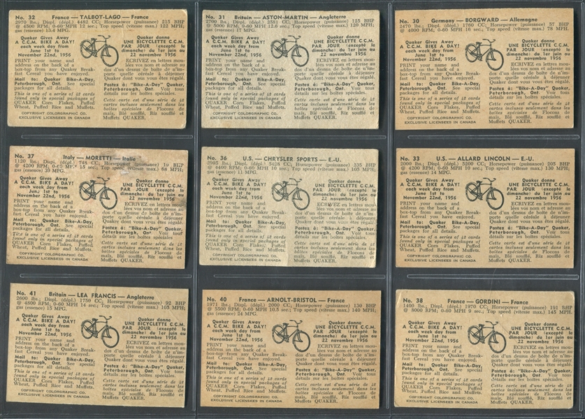 FC31 Quaker Sports Cars of 1956 Lot of (28) Cards