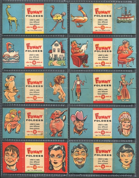 1955 Topps Funny Foldees Near Set of (50/66) Cards