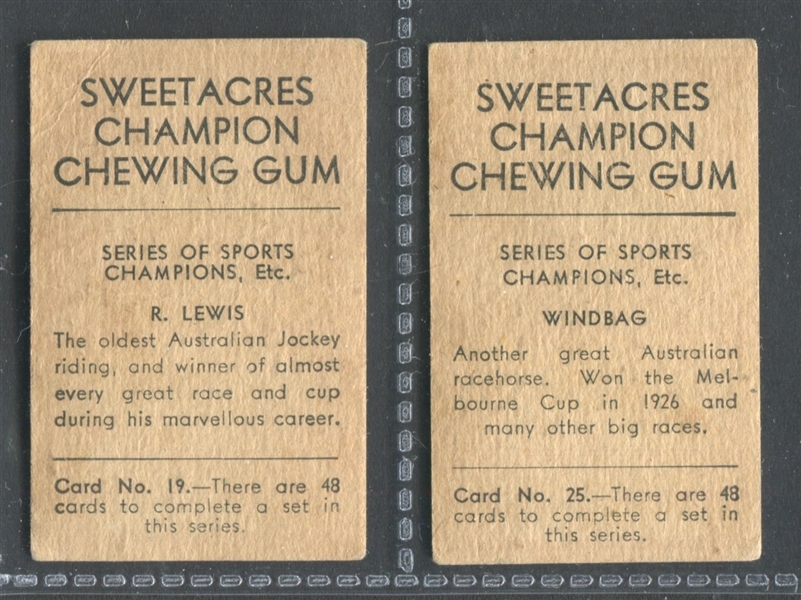 1932 Sweetacres (Australia) Sports Champions Lot of (2) Cards 