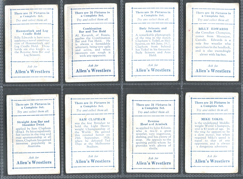 1920's Allen's Confectionery (Australia) Wrestlers Lot of (12) Cards