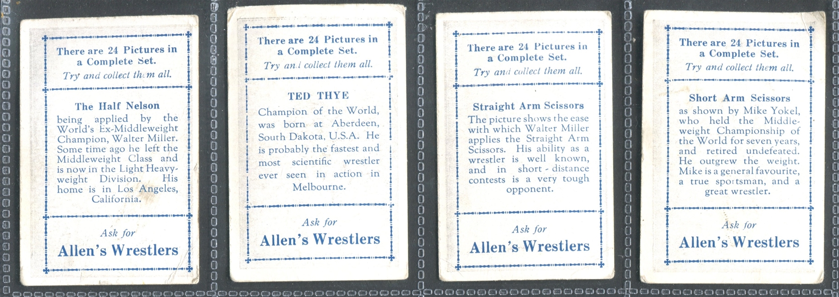 1920's Allen's Confectionery (Australia) Wrestlers Lot of (12) Cards