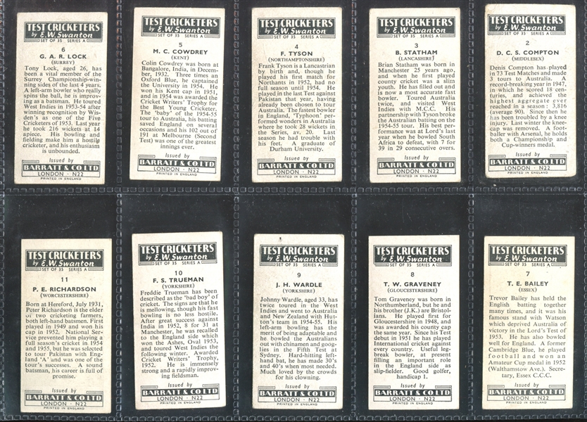 1956 Barratt (UK) Test Cricketers (Series A) Near Set of (33/35) Cards