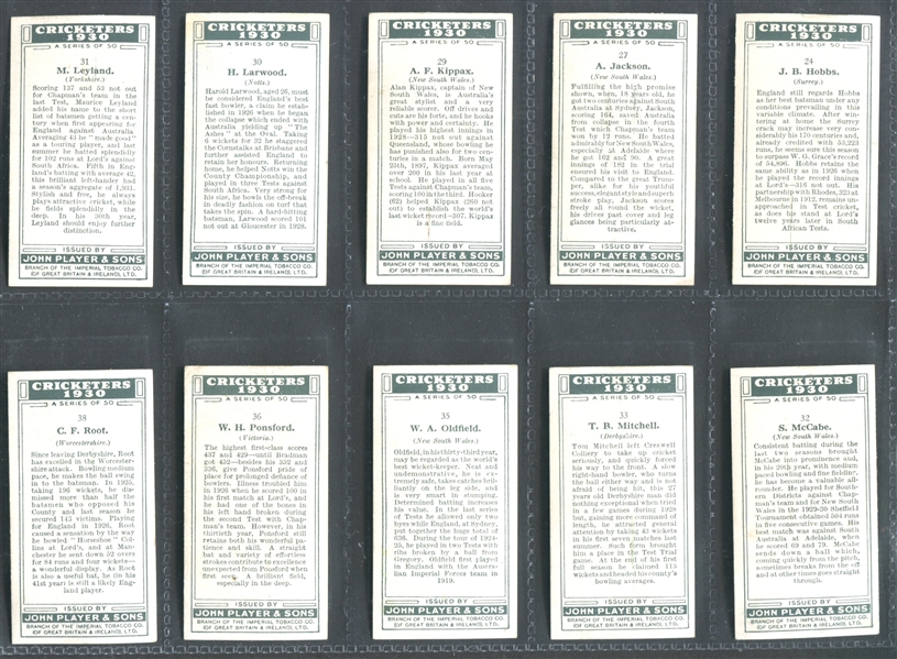 1930 John Player & Sons Cricketers of 1930 Partial Set (25/50) Cards