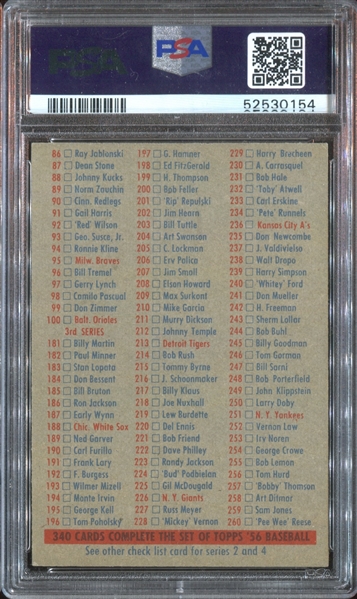 1956 Topps Checklist 1/3 PSA5 EX