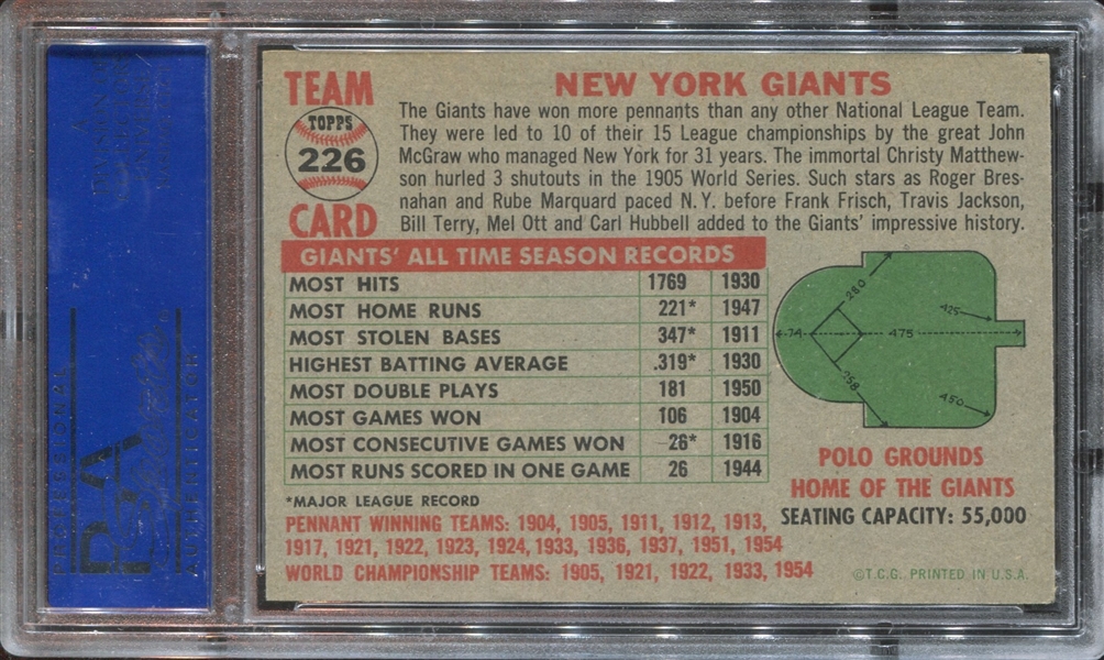 1956 Topps New York Giants Team #226 PSA7 NM