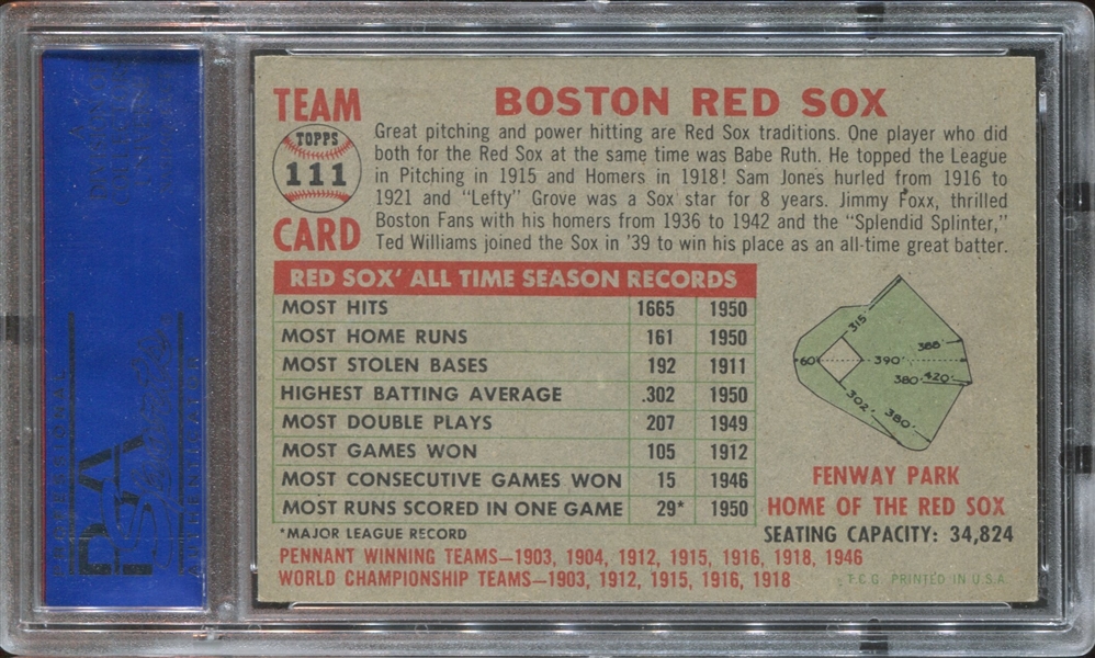 1956 Topps #111 Boston Red Sox Team PSA7 NM