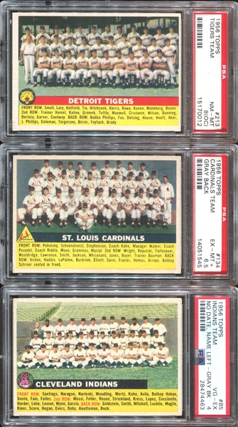 1956 Topps Lot of (3) PSA-Graded Team Cards