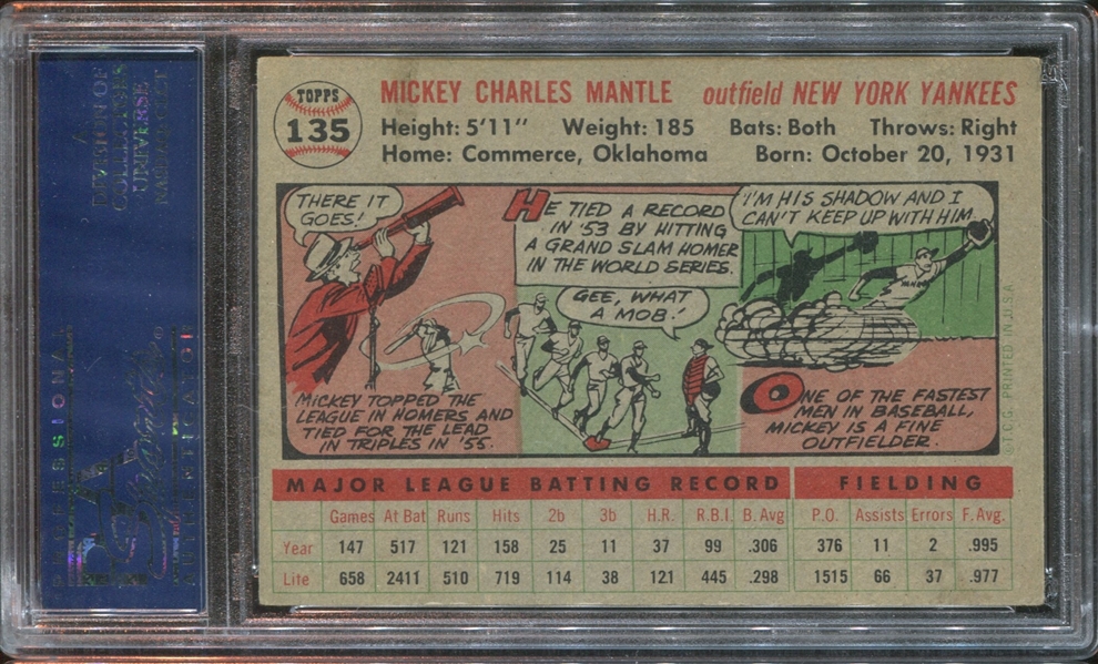 1956 Topps #135 Mickey Mantle PSA4 VG-EX (Gray Back)