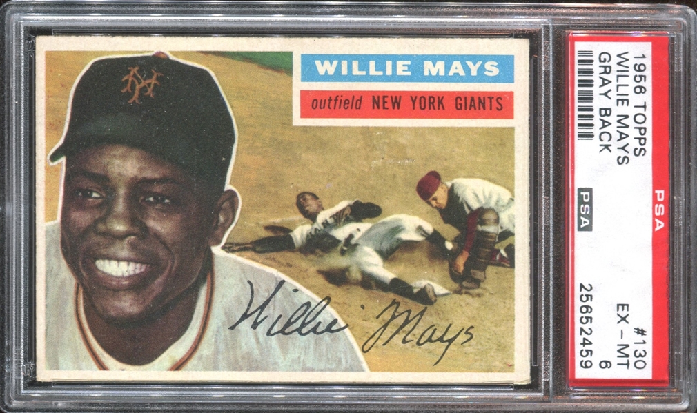 1956 Topps #130 Willie Mays PSA6 EX-MT (Gray Back)