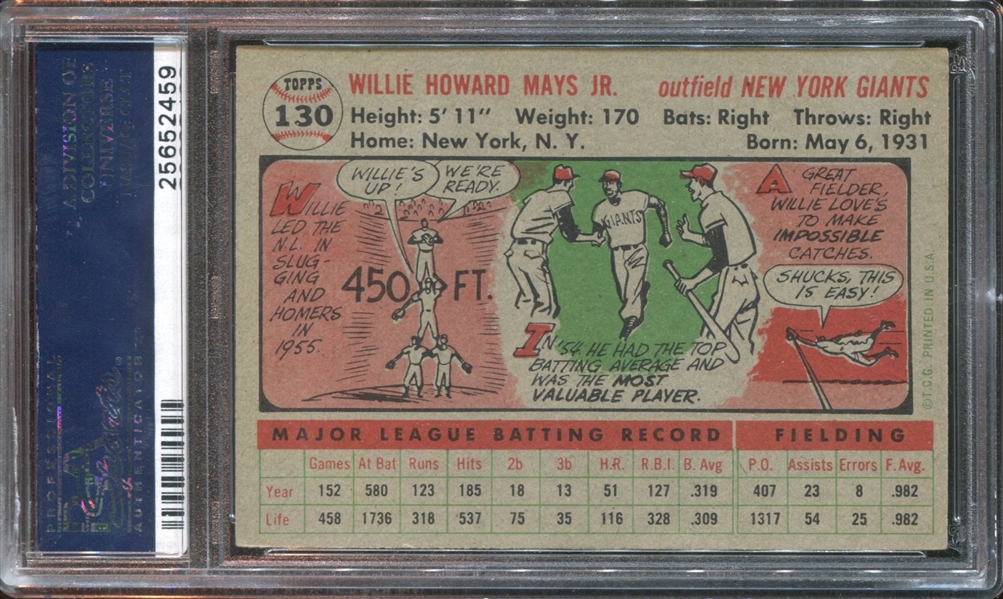 1956 Topps #130 Willie Mays PSA6 EX-MT (Gray Back)