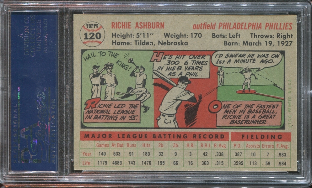 1956 Topps #120 Richie Ashburn PSA7 NM (Gray Back)