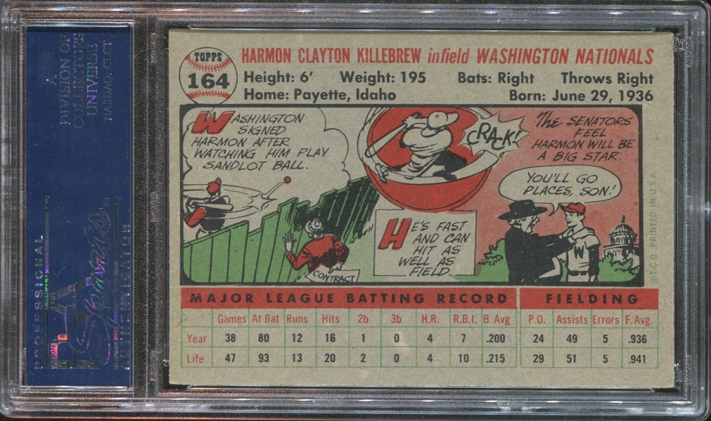 1956 Topps #164 Harmon Killebrew PSA6 EX-MT (Gray Back)