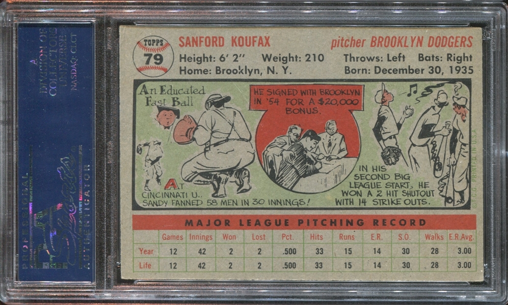 1956 Topps #79 Sandy Koufax PSA5 EX (Gray Back)