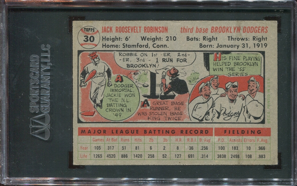 1956 Topps #30 Jackie Robinson SGC60 EX5 (Gray Back)