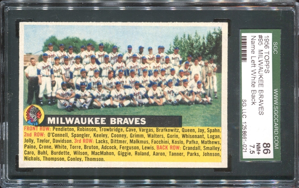 1956 Topps #95 Milwaukee Braves SGC86 NM+7.5 (Name Left / White Back)