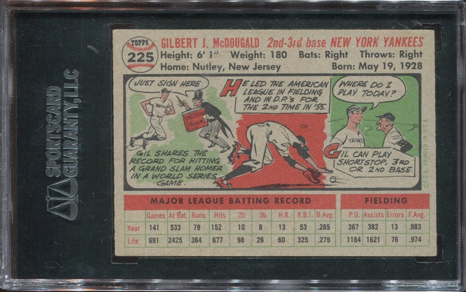 1956 Topps #225 Gil McDougald SGC80 EX-MT6 