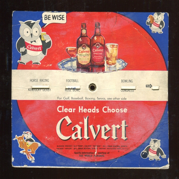 Calvert Whiskey 34 Years of Sport Champions Dial-a-wheel Advertising Piece