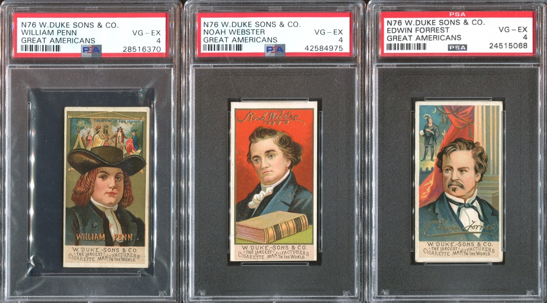 N76 Duke Great Americans Lot of (3) PSA4 VG-EX Graded Cards