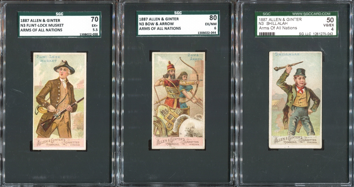 N3 Allen & Ginter Arms of All Nations Lot of (3) SGC-Graded Cards