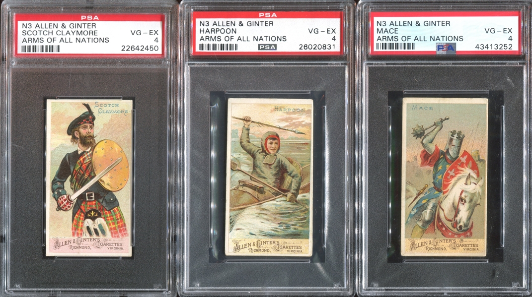 N3 Allen & Ginter Arms of All Nations Lot of (3) PSA4 VG-EX Graded Cards