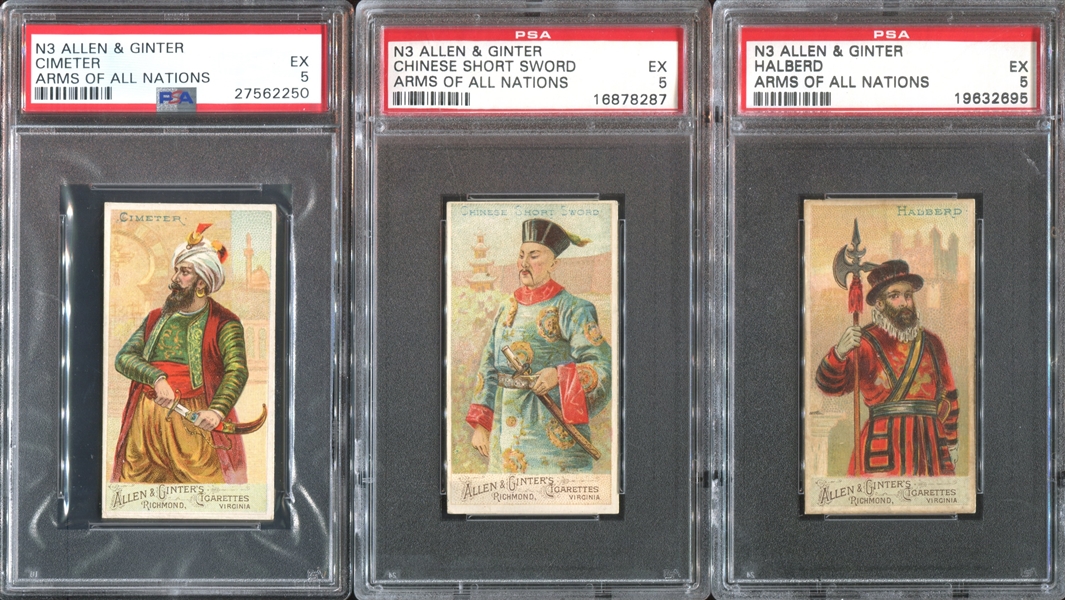 N3 Allen & Ginter Arms of All Nations Lot of (3) PSA5 EX Graded Cards