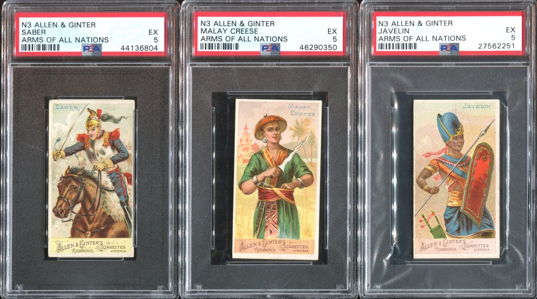 N3 Allen & Ginter Arms of All Nations Lot of (3) PSA5 EX Graded Cards