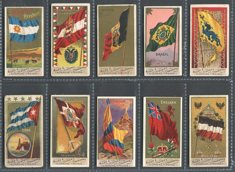 N9 Allen & Ginter Flags Lot of (28) Curved Title Backs with (4) Right Bower Subjects