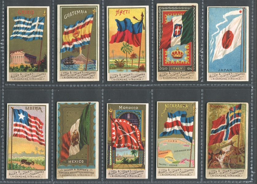 N9 Allen & Ginter Flags Lot of (28) Curved Title Backs with (4) Right Bower Subjects