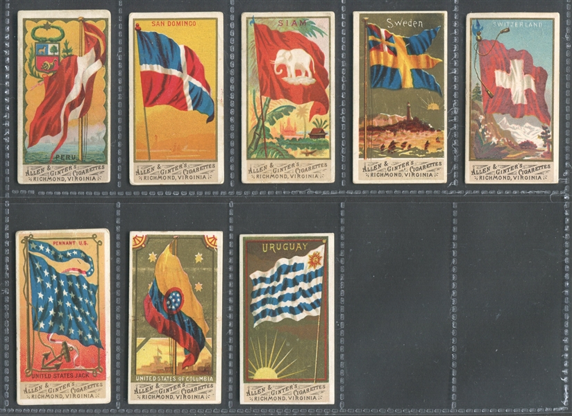 N9 Allen & Ginter Flags Lot of (28) Curved Title Backs with (4) Right Bower Subjects