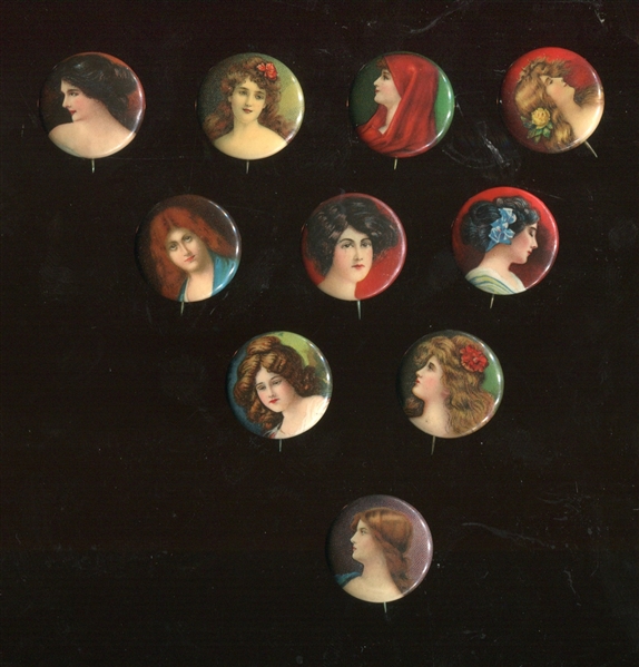 P7 Perfection Cigarettes  Girl's Heads Pinback (small format) Lot of (10) With Back Papers