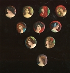 P7 Perfection Cigarettes  Girls Heads Pinback (small format) Lot of (10) With Back Papers